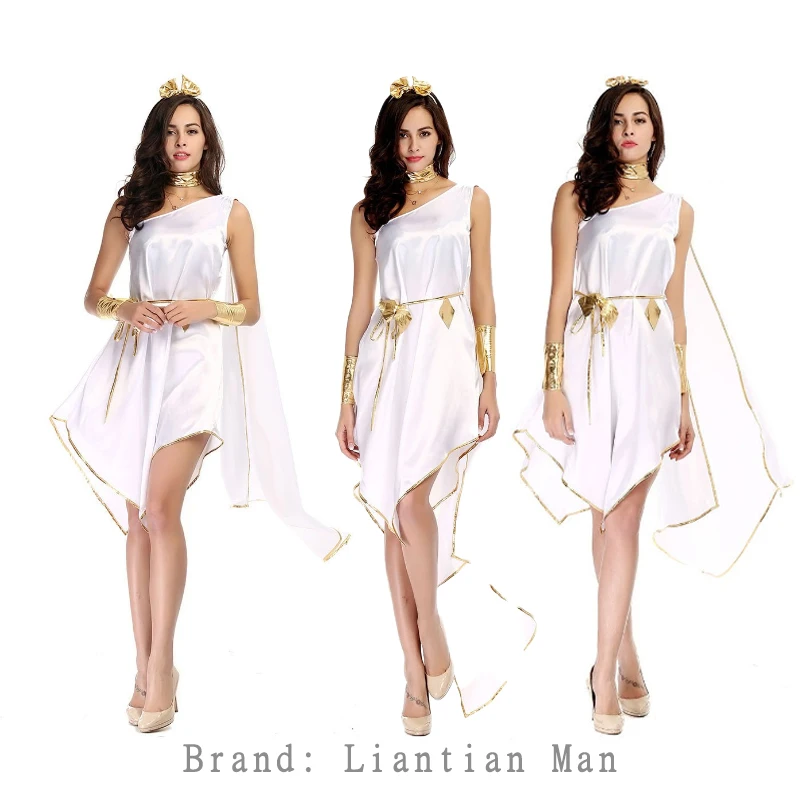 

Greek Goddess Egyptian White Queen Long Dress Stage Dress with Hollow out Halloween New Style