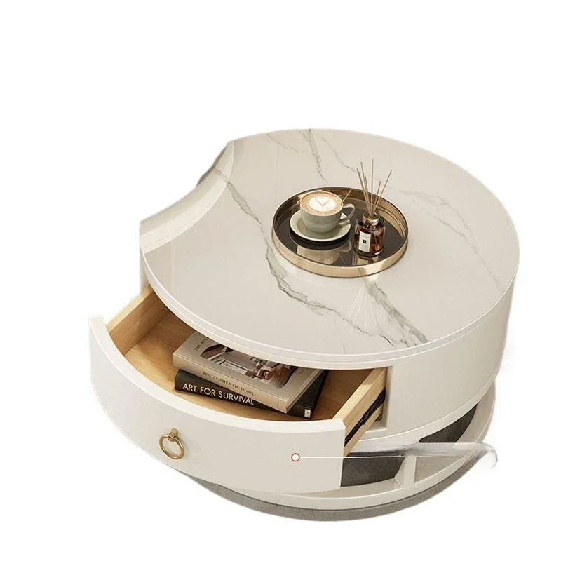 

Round rock slab coffee table, cream small apartment, living room, household marble light luxury tea table