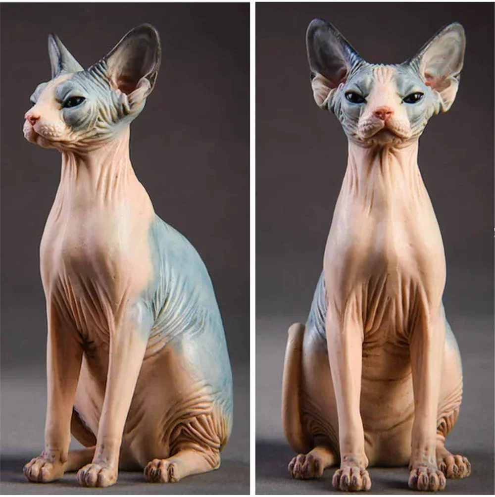 JxK 1:6 Scale Canadian Hairless Cat Pet Sphynx Healing Figure Felidae Animal Collector Toy Resin Desktop Decoration Gift