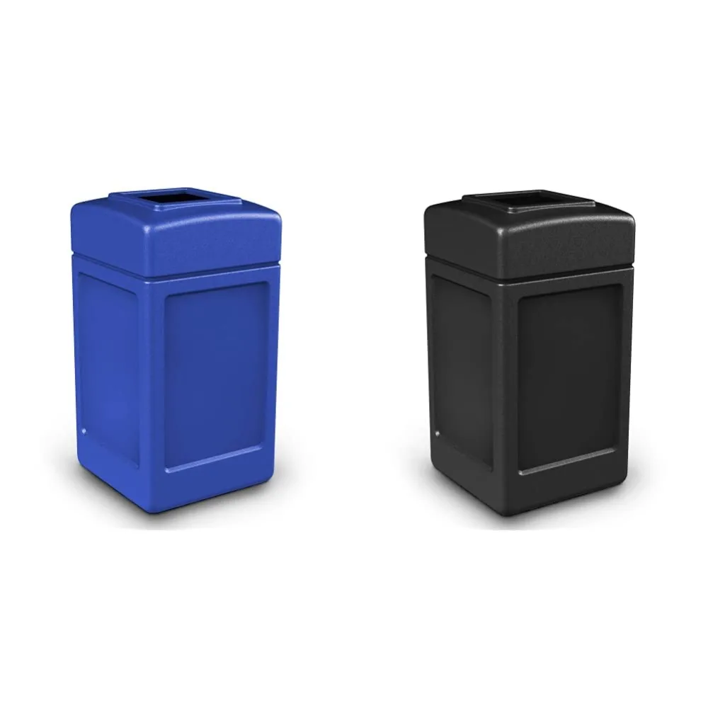 

732104 Square Waste Container,Blue,42 Gallon & 732101 Open-Top Indoor/Outdoor Square 42 Gallon Large Waste Trash Container Bin