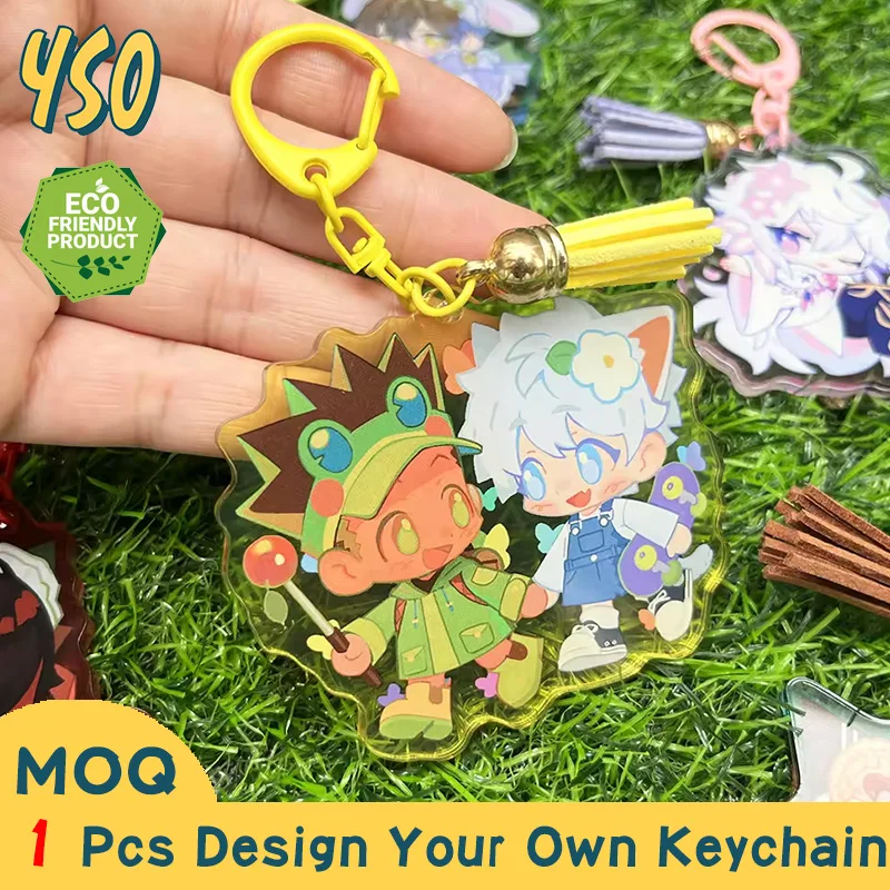 YSO CNC Diamond Cut Pvc Keychain Acrylic Blanks 3D Custom Clear Keychains In Bulk Cute Safety Luxury Cartoon Charms