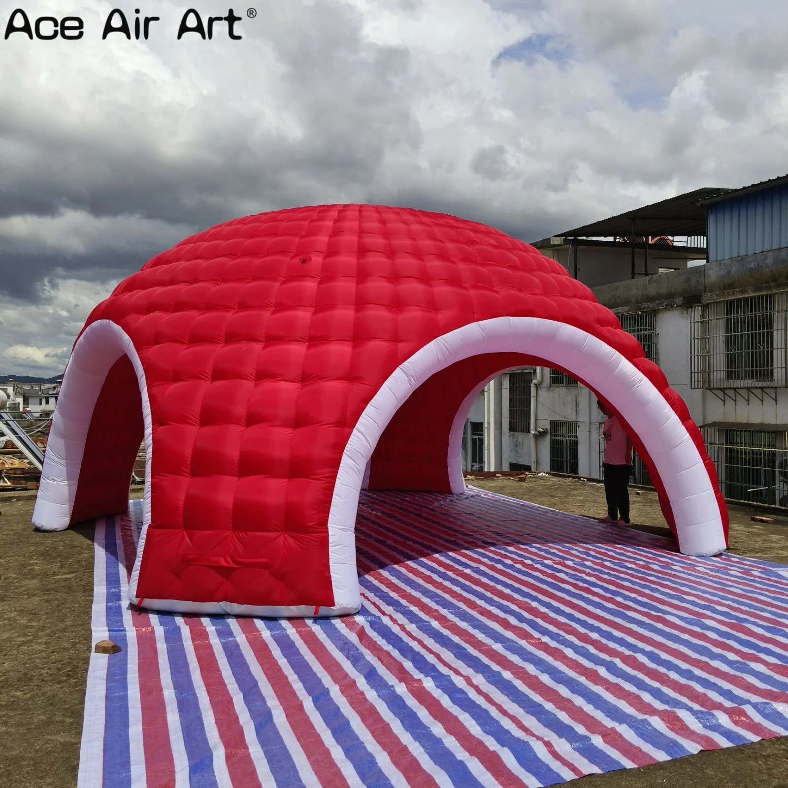Dôme gonflable de tente Durable avec portes, dôme d'air demi-couverture rouge géant pour événements, fêtes et rassemblements en plein air