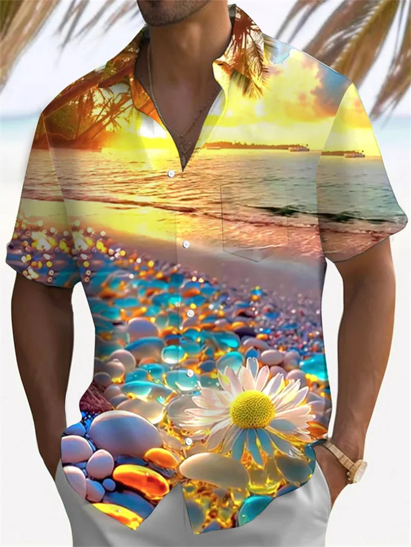 

2025 Summer Men's Jazz Style Social Flower Fun Hawaii Oversized Short Sleeve Shirt Printed Casual Wear
