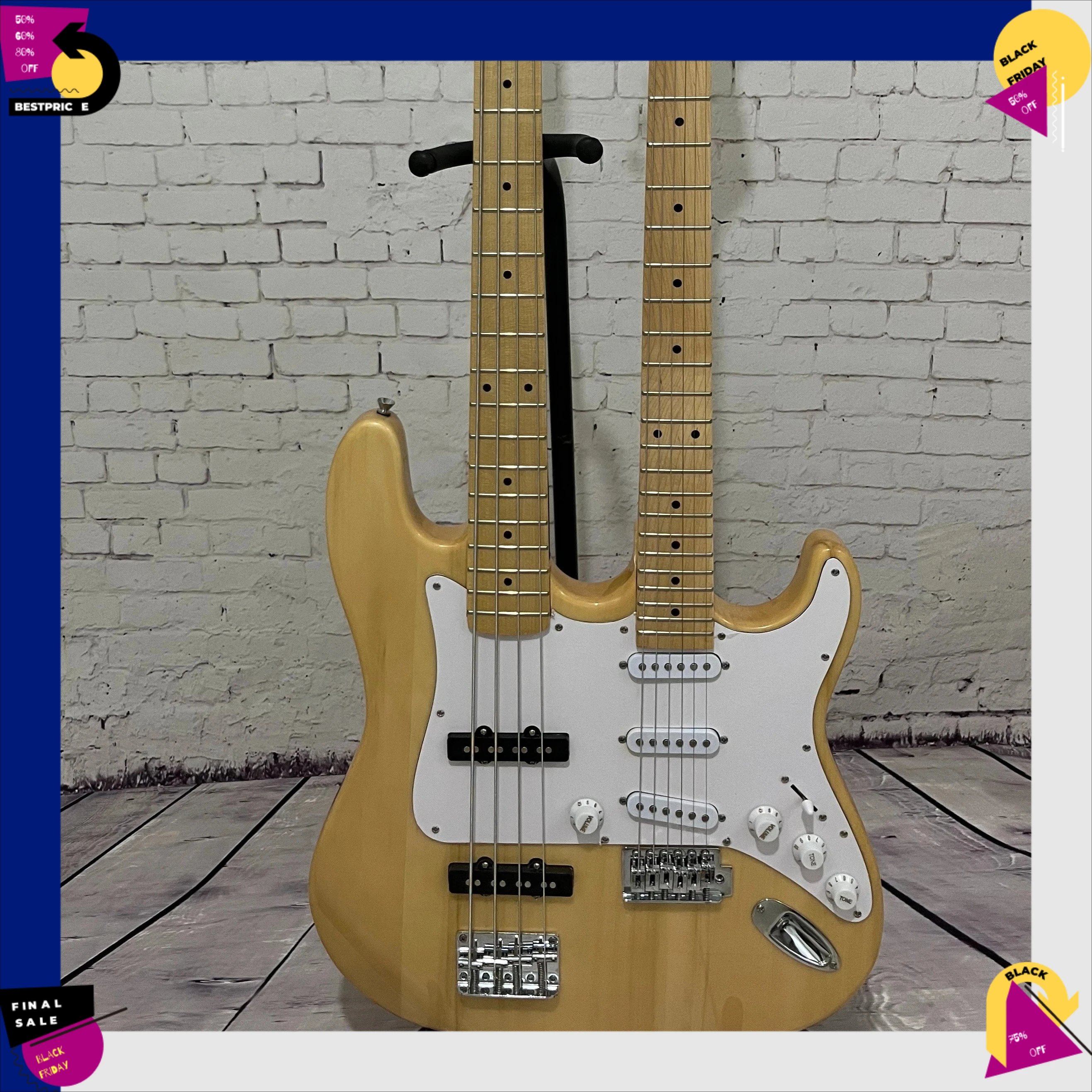 4 String 6 String Wooden Basswood Body Electric Guitar Bass Combination SSS P-type Electric Bass Maple Neck Fingerboard Novice