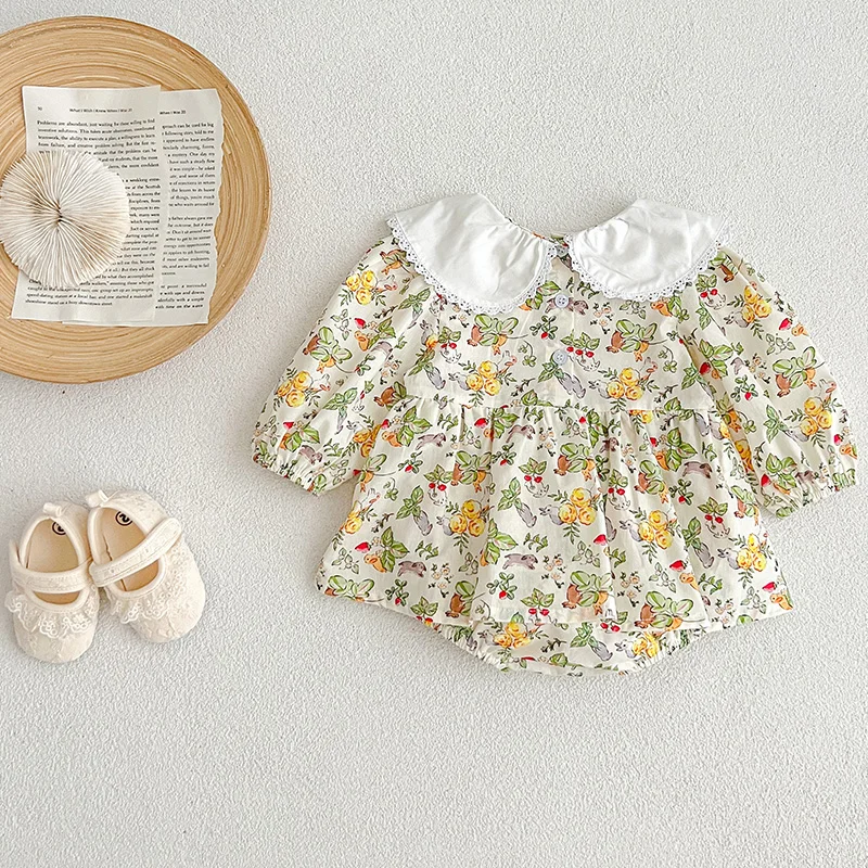 Autumn Girls Romper 0-24M Children Clothes Climbing Suit Long Sleeved Cotton Flower Print Toddler Baby Girl Romper Korean Style image 6