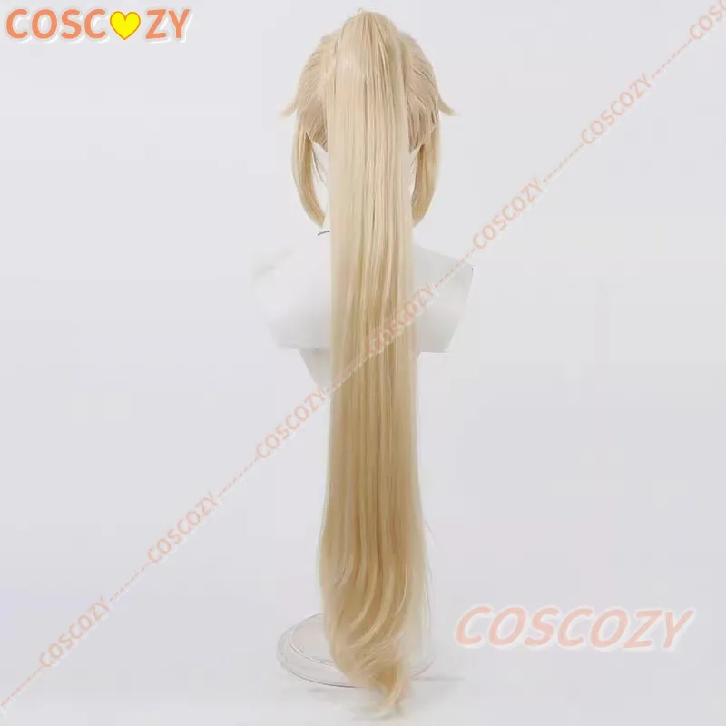 Nikke: Peluca de Cosplay de la diosa de la victoria guillotina, cola de caballo rubia de 90cm de largo, pelo sintético resistente al calor, Carnaval de Halloween