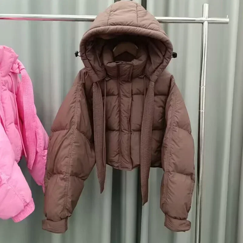 2024 Herbst Winter weiße Ente Daunen Parka kurze Daunen Puffer Jacke Frauen lose Hoody Schnee Parka dicke Brot jacke