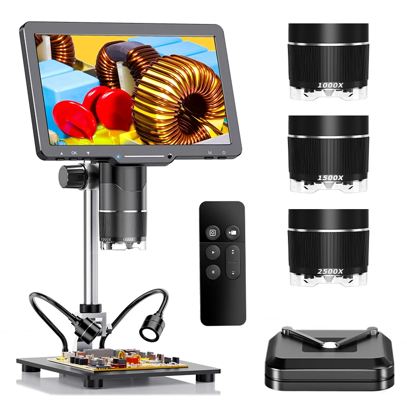 2500X HDMI Digital Microscope 3 Lens 2K Video Microscopio Camera 10.1