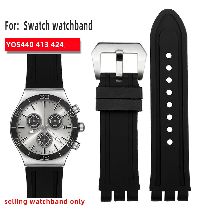 

High Quality Silicone Strap Substitute for Swatch YOS440 413 424 Silicone Rubber Watchband Convex Interface men's Bracelet 23mm