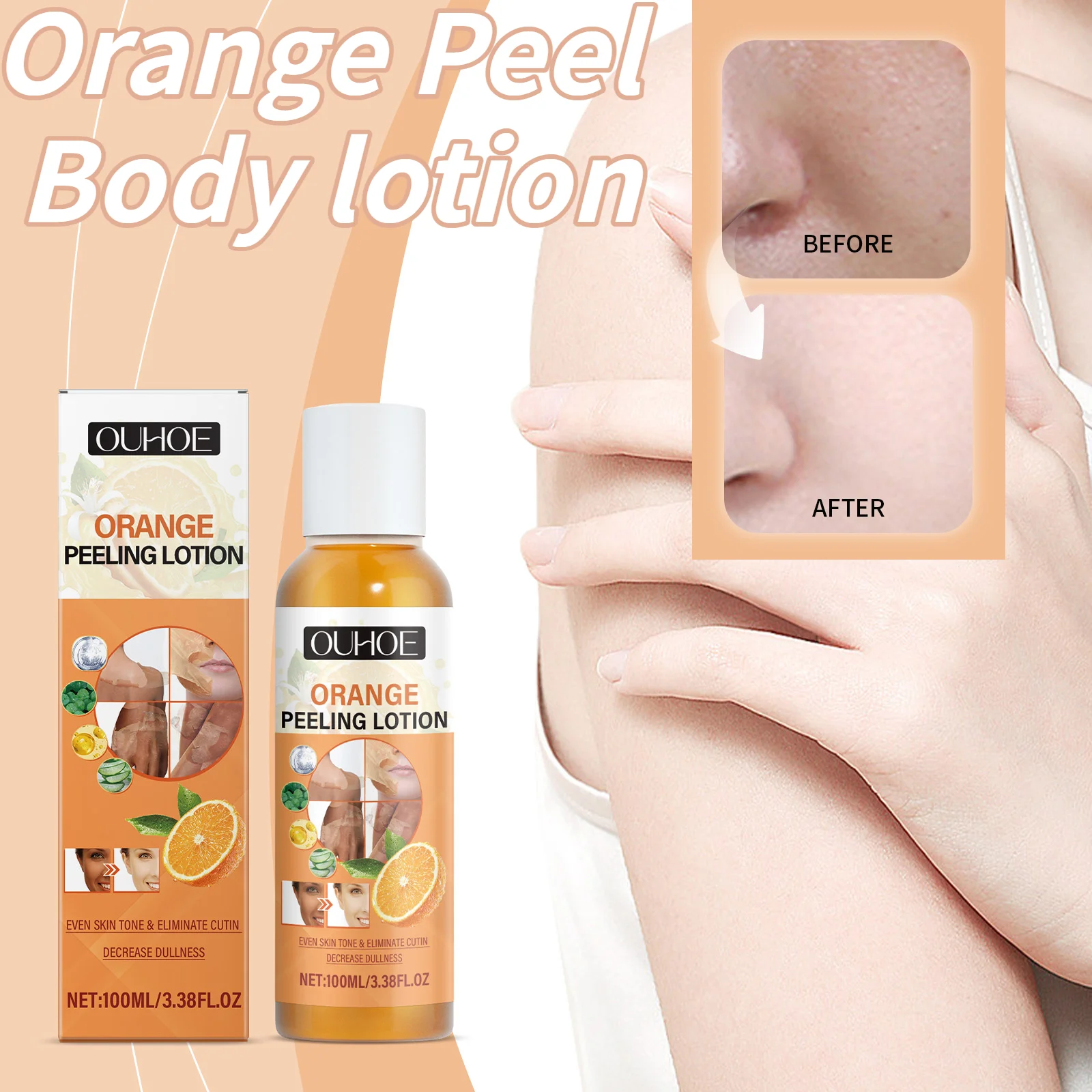 Lozione per il corpo con pelle arancione esfolia schiarisce macchie nere sbianca idrata e idrata la pelle lozione per la cura quotidiana del corpo 100ml