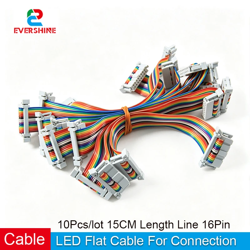 10Pcs 15cm 16P Rainbow Ribbon Cable LED Display Connector Wire 16Pin Flat Extension Cord For LED Screen Module Connection