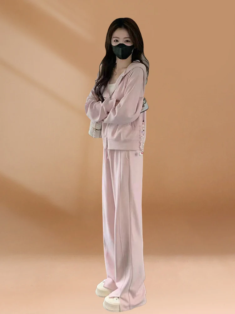 レディースカジュアルフーディセット-春秋新作-小さいサイズ-ツーピーススーツ-ロングスリーブ-ジッパー開閉-快適スポーツウェア