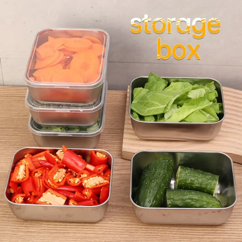 الفولاذ المقاوم للصدأ الطازجة حفظ صندوق ثلاجة محمولة حاوية تخزين المواد الغذائية التخييم نزهة طبق للسلطة منظم المطبخ حالات