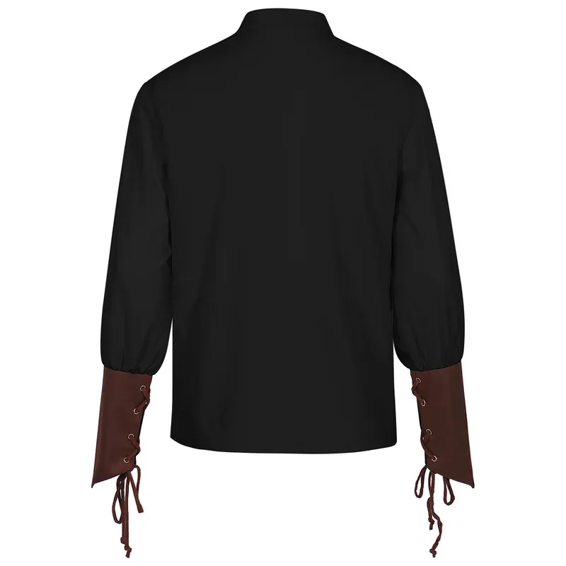 European American Renaissance Shirt for Men Medieval Steampunk Pirate Top Cosplay Costume om[8