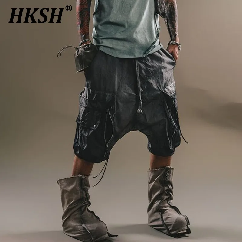 

HKSH Men's Tide Waste Land Functional Multi-level Capris Deconstruction Pockets Washed Vintage Punk Shorts Fashion Chic HK1629