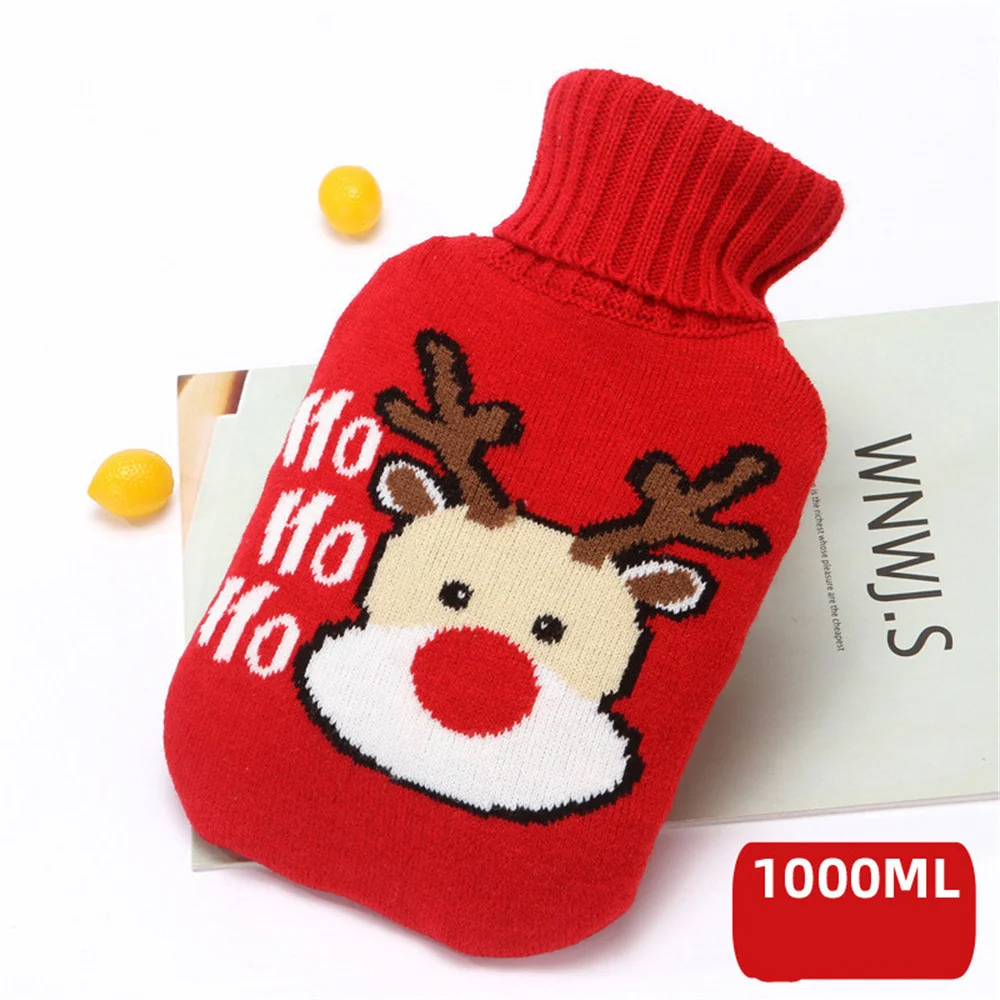 Christmas Hot Water Bottle knitted Cover Hand Foot Warmer Cartoon Household Water Bag Protective Cover Heater Hand Warmer 2000ml