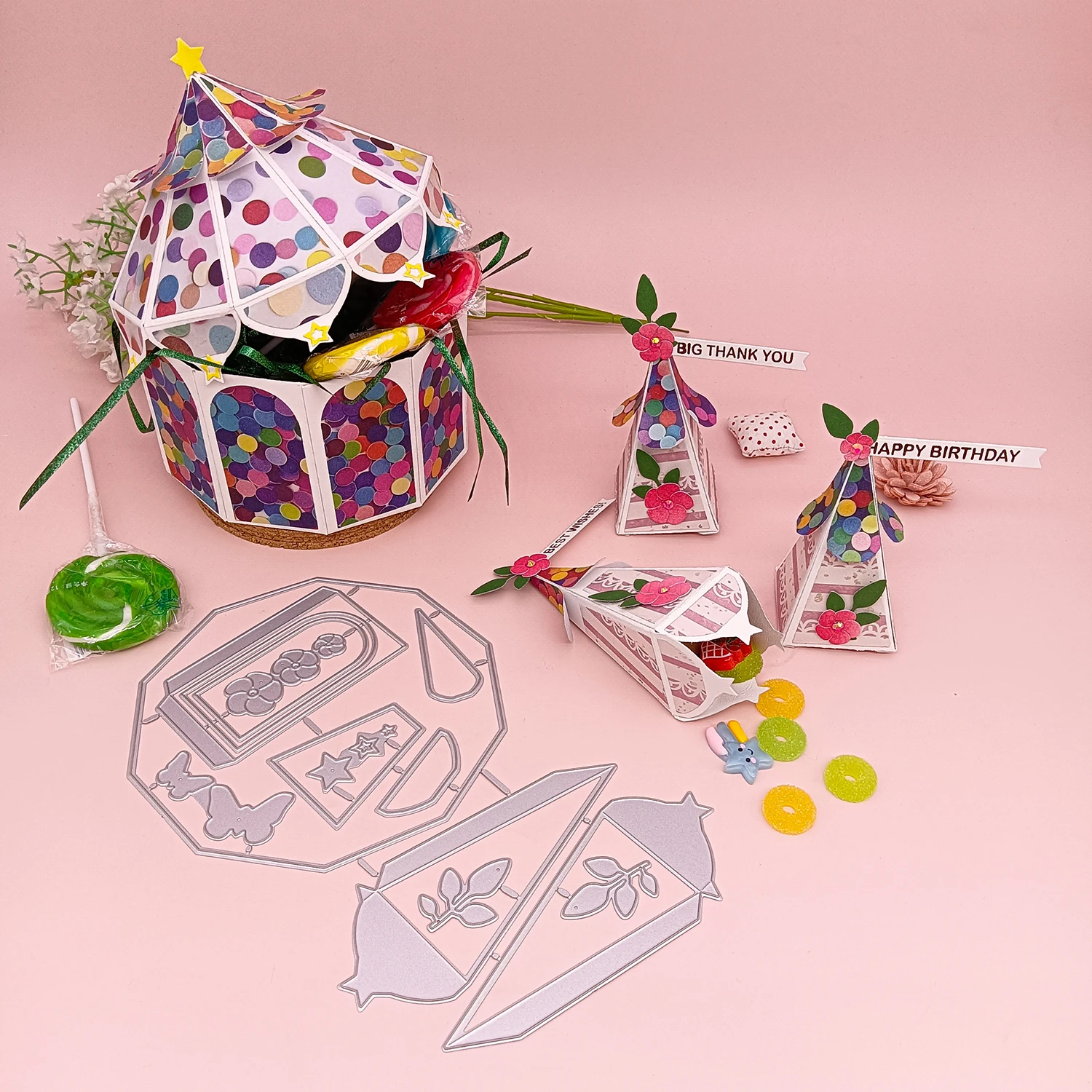 Metal Cutting Dies Cut Circus Tents Treat Box Candy Bottle Scrapbooking Paper Craft Album Handmade Card Template Die Cutting