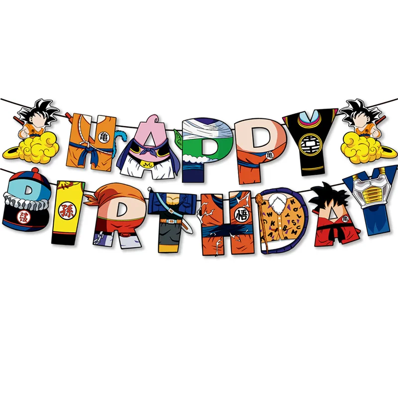 New Dragon Ball Series Birthday Party Tableware Disposable Banner Cake Decoration Hanging Flag Dragon Balloon Birthday Decoratio