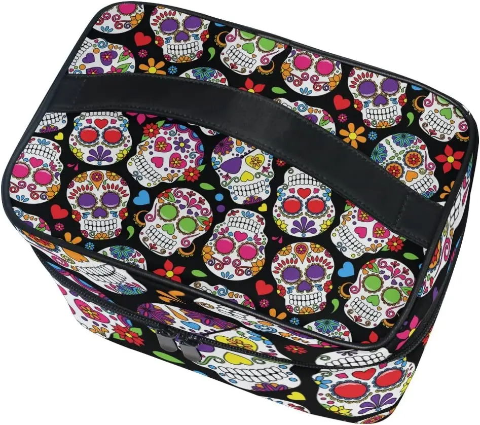 Day of The Dead Sugar Skull Cosmetic Bag Travel Makeup Train Cases Storage Organizer