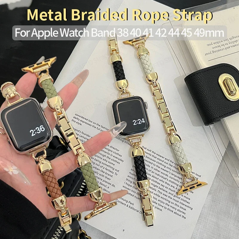 

Luxury Metal Strap for Apple Watch Band 44mm 49mm 40mm 45mm 42 38 41 Braided Rope Bracelet for IWatch Series 10 9 8 7 Se 6 5 4 3