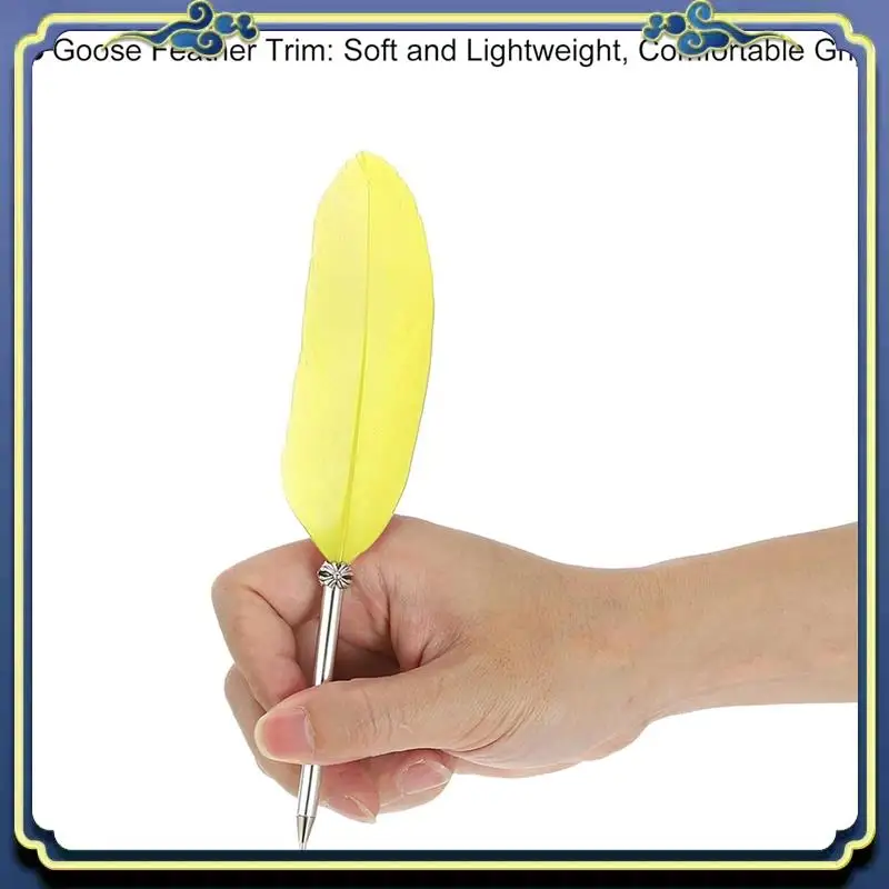 Portable 21Cm/8Inch Feather Ballpoint Pen, 2Pcs Ink Vintage Quill Pen Refined Plated Dip Pen For Calligraphy Writing