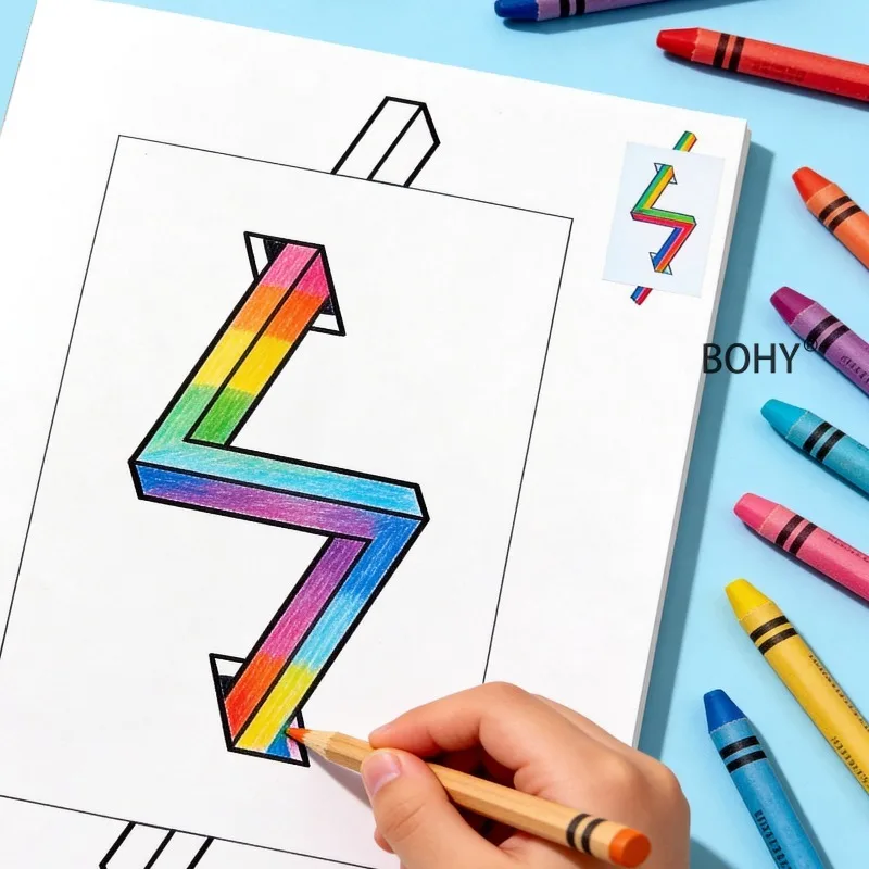 1 Loose Leaf Spatial Geometry Coloring Copy Album,  Provides Enlightenment on Spatial Thinking, Inspires Spatial Imagination