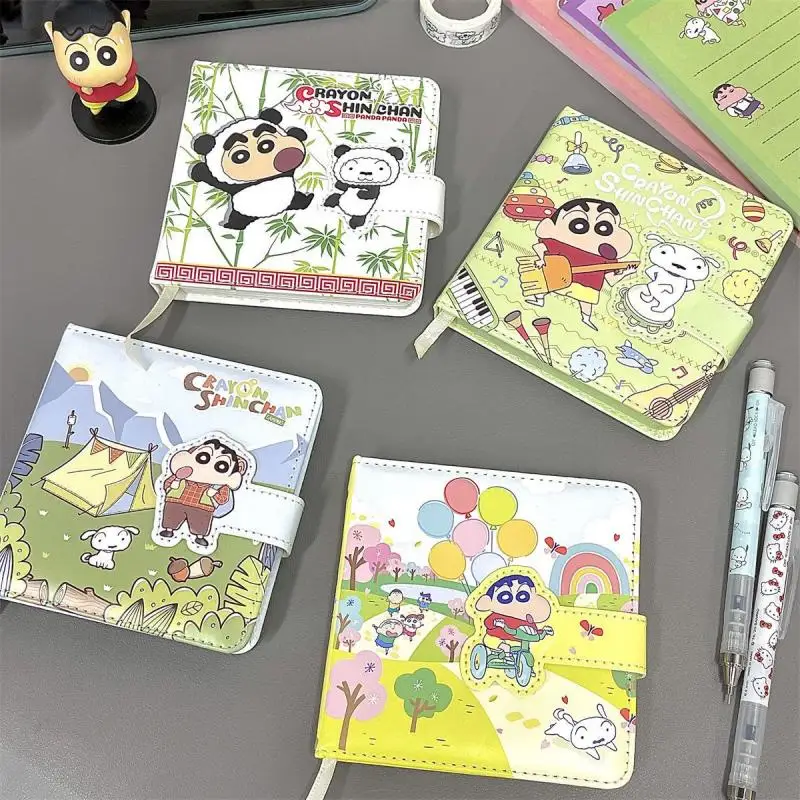 Bandai Crayon Shin Chan Anime Kawaii Note Book Cute Cartoon Coil Magnetic Buckle Learning Ledger Pocket Notepad Sticky Note