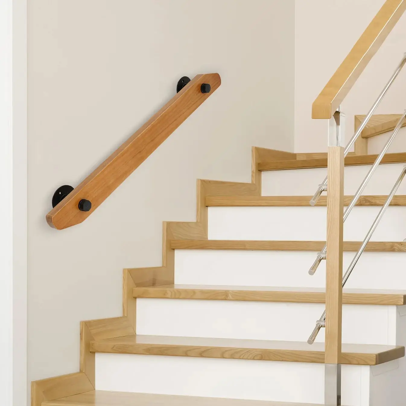Corrimãos de escada de madeira maciça seguros corrimãos de escada para escadas de montagem na parede dentro e exterior corrimão da escada 80x8cm