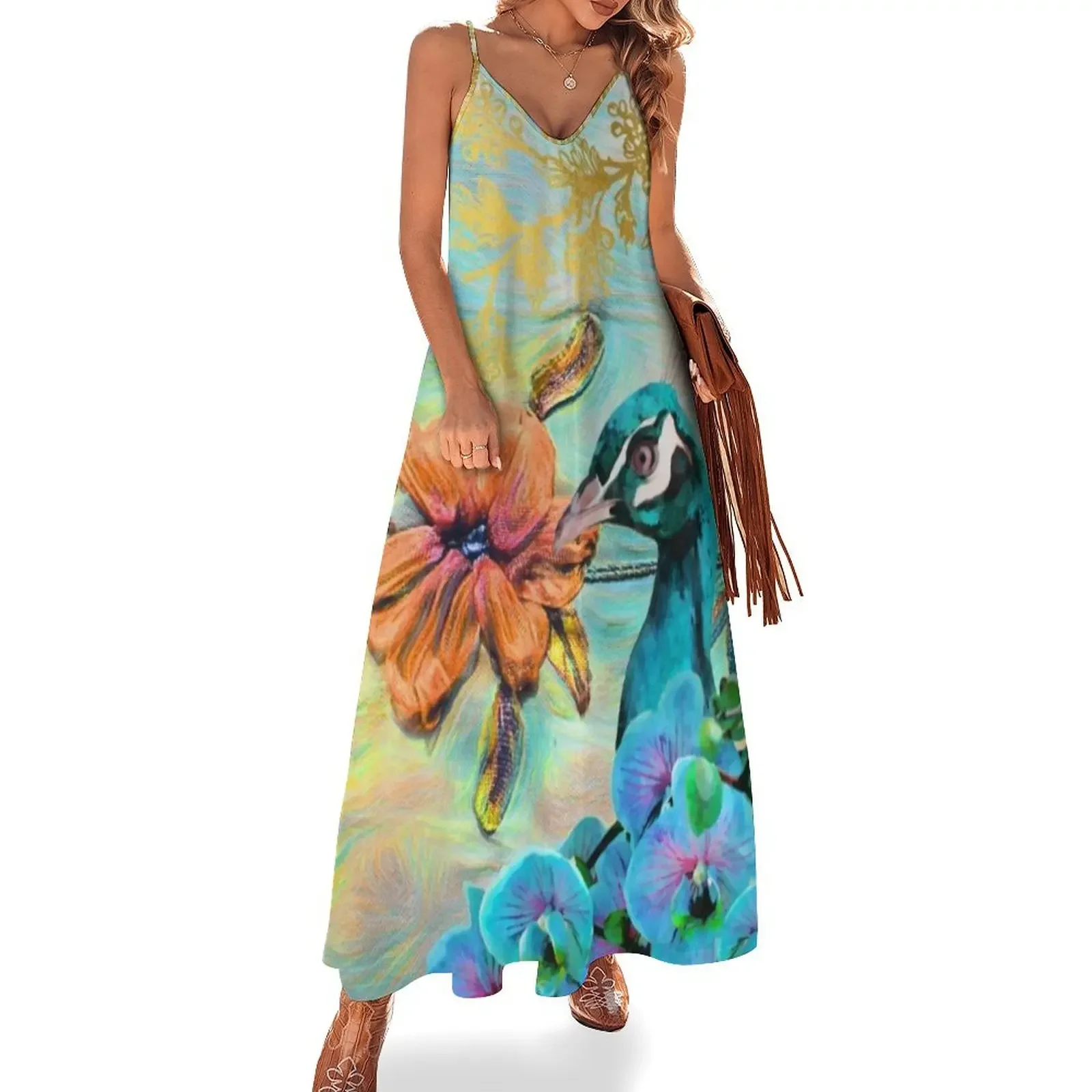 

Peacock orchids Sleeveless Dress Woman fashion elegant dress Woman clothing