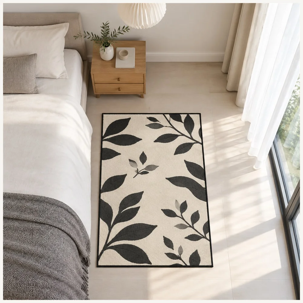 VIKAMA Minimalist Ivory Charcoal Open Lines Flannel Door Mat, Washable Quick Dry Door Mat, Home Decor for Home, Entryway