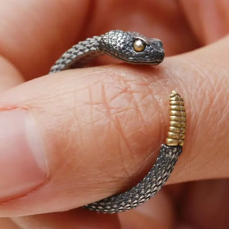 Buyee 925 Sterling Silver Unique Ring Finger for Woman Men Personality Black Snake Animal Rock Punk Fine Jewelry Circle