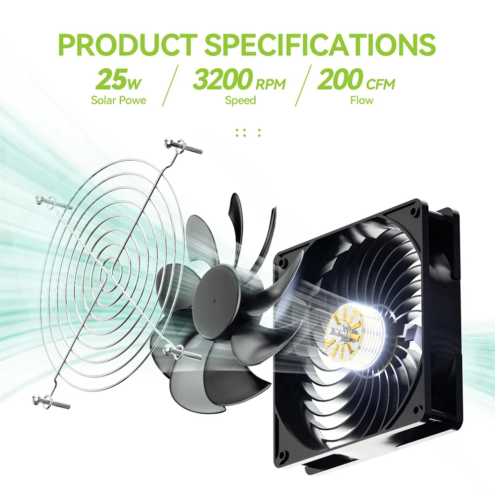 Solar Fan, 25W Solar Powered Fan, IPX7 Waterproof Solar Panel Fan Kit, Cooling Ventilation, Suitable for Small Chicken coops