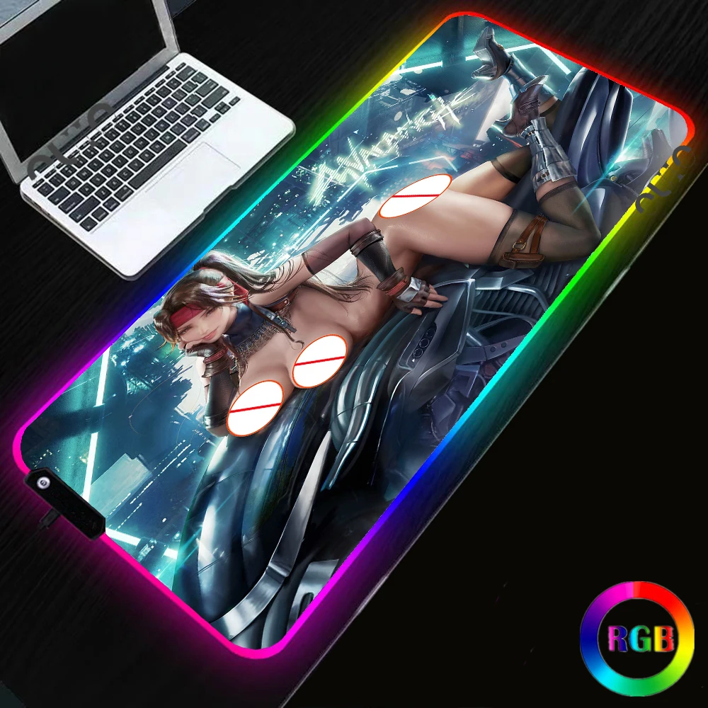 Uncensored Sexy Nude Girls Backlight Pad RGB Mousepad Final Fantasy Gaming Accessories Desk Protector Pc Gamer Backlit Mat XXXL