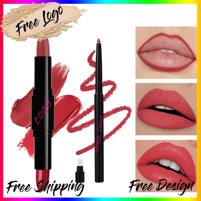 

Private Label 12colors Double-head Lipstik&lipliner Kit Wateproof Non Stick Cup Matte Shimmer Smooth Lightweight Lip Kit Bulk