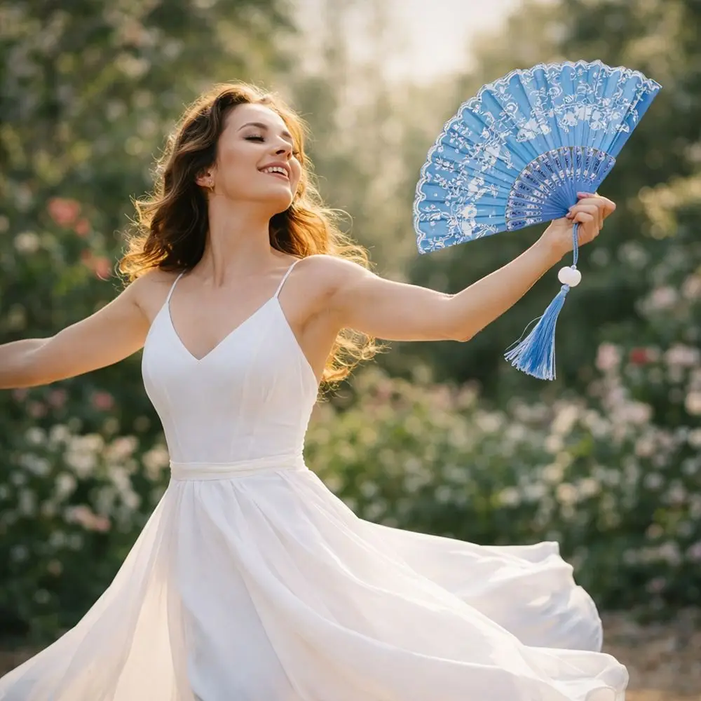 Elegant with Tassel Vintage Silk Folding Fan Flower Carving Hot Stamping Dance Hand Fan Chinese Style Fan Performance Props