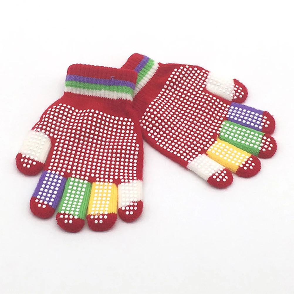 

12pcs Winter Anti-Slip Stretchy Snow Gloves With Rubber Grippers Warm Thermal Gloves For Boys Girls Outdoor Play Random