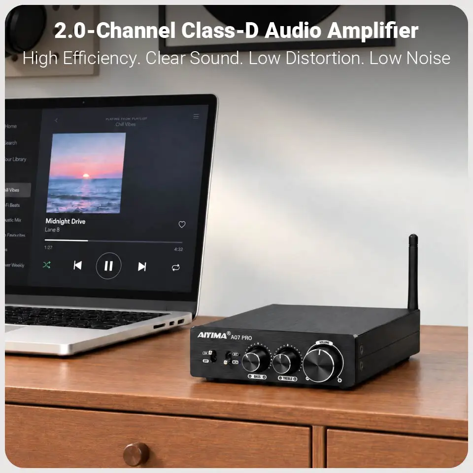 AIYIMA A07 PRO Bluetooth Verstärker TPA3255 QCC304X Stereo 2,0 Kanal 300Wx2 Power Digital Verstärker RCA APT-X Home Sound AMP – Detail 6