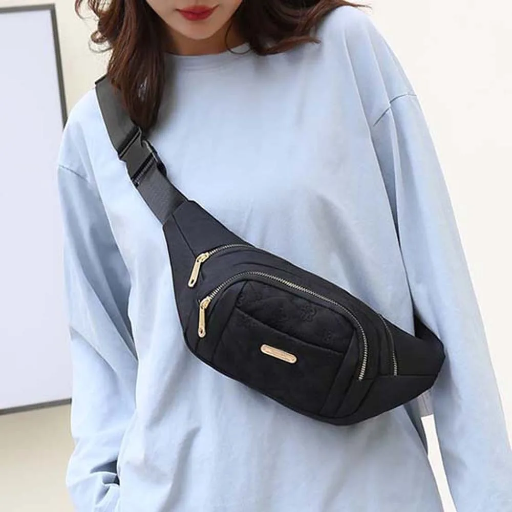 مقاوم للماء المرأة حزمة مراوح سعة كبيرة أكسفورد القماش التطريز بومباغ زهرة نمط متعددة الوظائف الرياضة حقيبة صدر للرجال