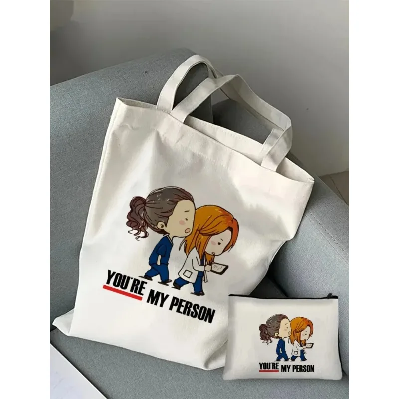 2pcs/set You're My Person Handbag Cosmetic Organizer Greys Anatomy Women's Shoulder Bag Eco Large Capacity Shopping Bag Wallet