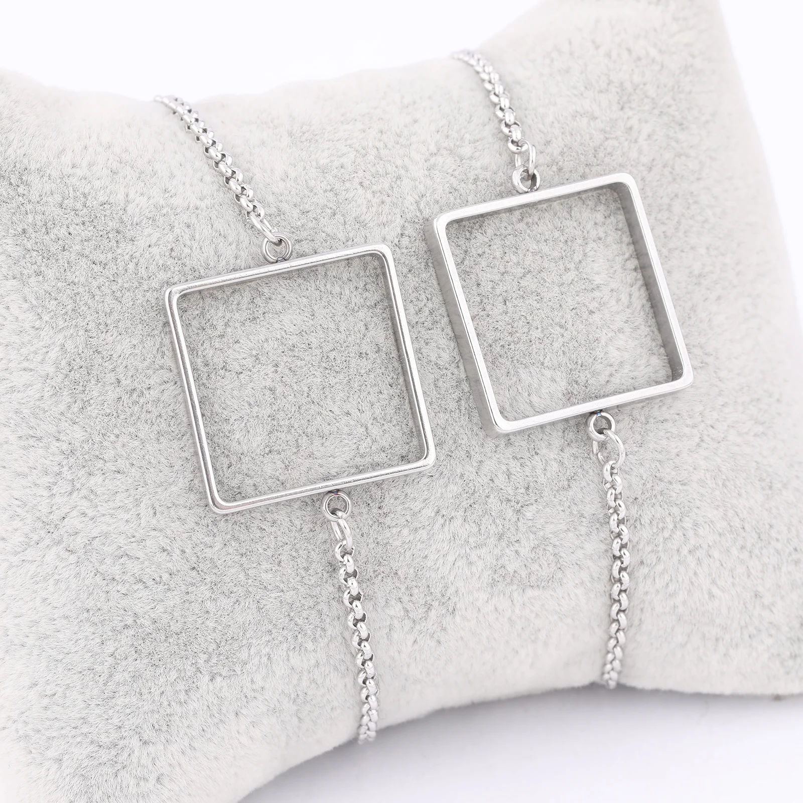 5pcs Stainless Steel 20mm Square Open Bezel Bracelet Connector Blanks Diy Hollow Pendant Frame For Resin Jewelry Making