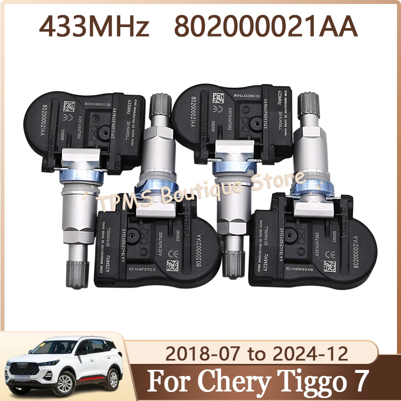 

TPMS Sensor Tire Pressure Monitor System 4pcs 433MHz 802000021AA For Chery Arrizo 5 Fulwin A8 Tiggo 3 7 8 3X 3xe