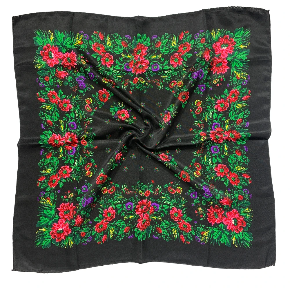 Bandana quadrada com estampa floral para mulheres, lenço russo, lenço estilo nacional, xales étnicos, lenço feminino, 70x70cm