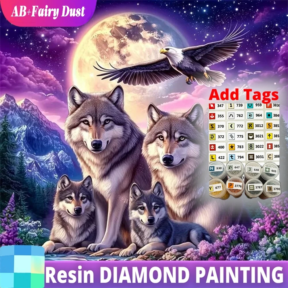 

Смола AB Фея Пыль Алмазная картина Волк DIY Собака Вышивка Орел Животное Новое поступление Мозаика Луна Картина Стразы Ремесло