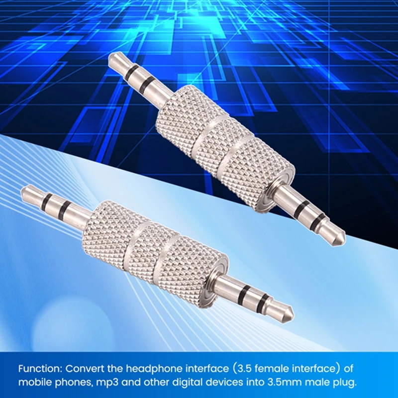 2 unidades 3,5 mm estéreo macho para 3,5 mm macho adaptador de áudio para fone de ouvido conector acoplador