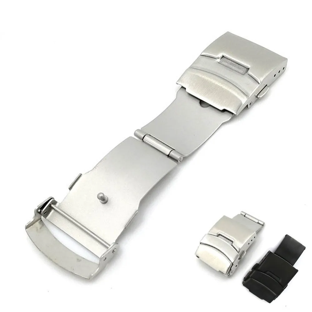 16 18mm 20mm 22mm 24mm Steel Watchband Clasp Folding Buckle Double Press Silver Watch Repair Clasp Buckle Accessories with Tool