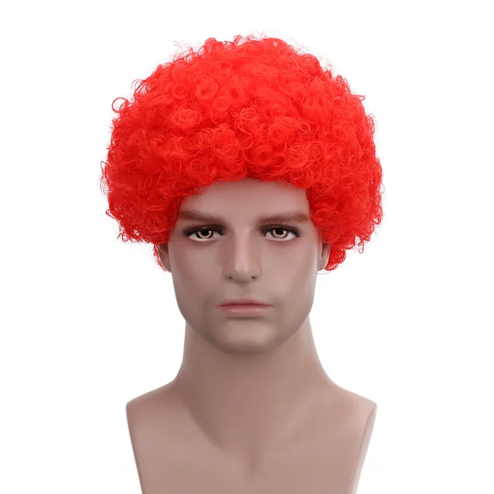 Peluca de payaso Retro esponjosa para fiesta de Navidad y Halloween, 8 ", corta, negra, roja, rosa, sintética, divertida, 70s, 80s