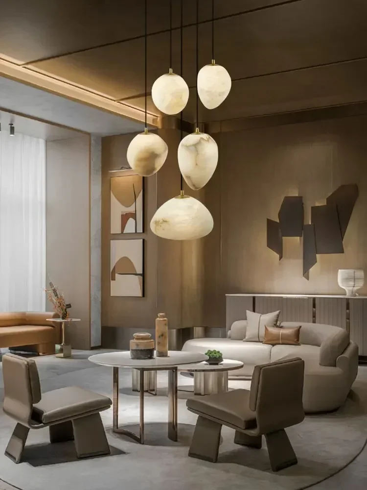 

Natural Marble Irregular Hanging Lamps For Ceiling Lustre Pendant Lights Copper LED Suspension Luminaire Lampen For Living Room