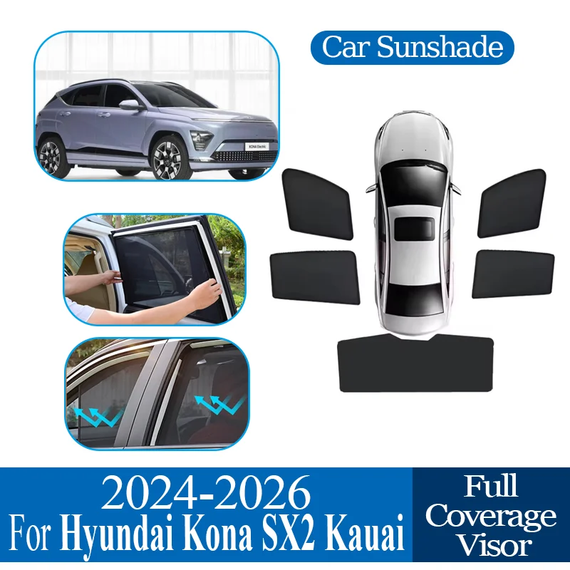 

For Hyundai Kona SX2 Kauai MK2 2024 2025 2026 Auto Part Anti UV Car Magnetic Mesh Sunshades Coverage Sunshade Privacy Protection