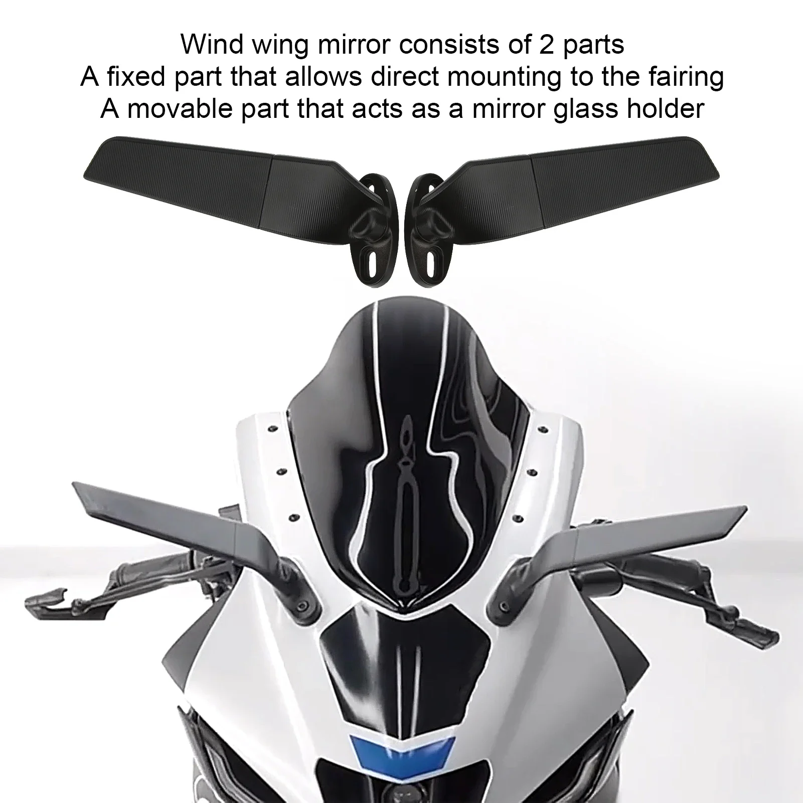 2pcs Motorcycle Rearview Mirror Adjustable Rotating Wind Wing Mirror Replacement for Ninja 250 300 H2 H4