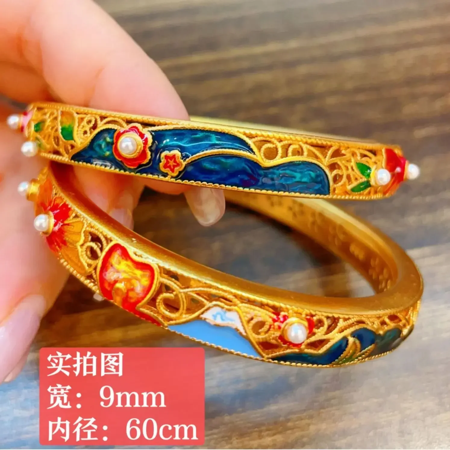 9999 real gold 24K Enamelled four seasons like spring Fuji Mountain bracelet female